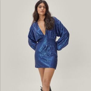 Balloon sleep sequence plunge mini dress